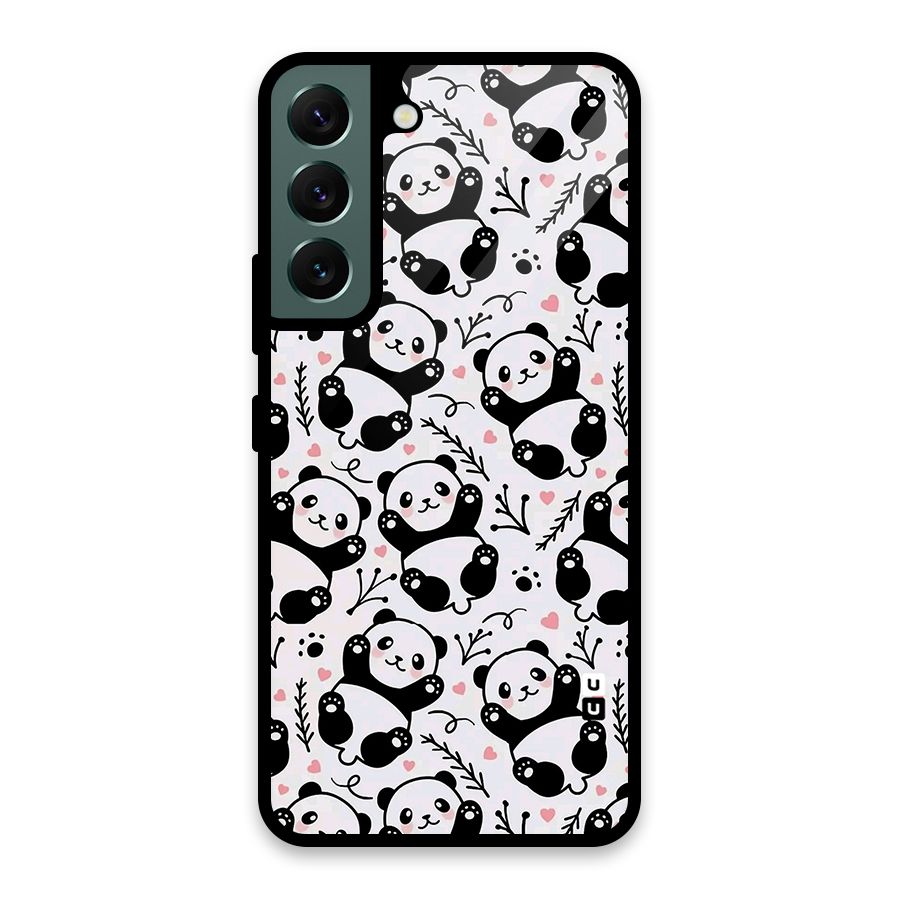 Cute Adorable Panda Pattern Glass Back Case for Galaxy S22 5G