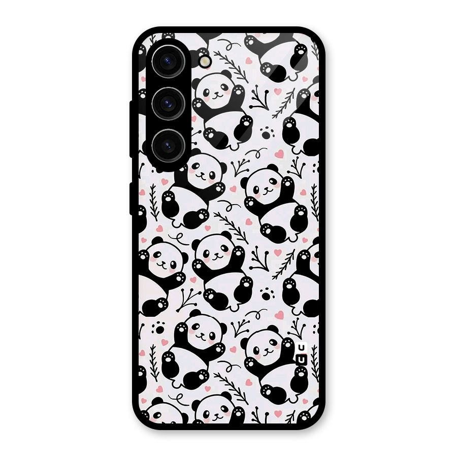 Cute Adorable Panda Pattern Glass Back Case for Galaxy S23