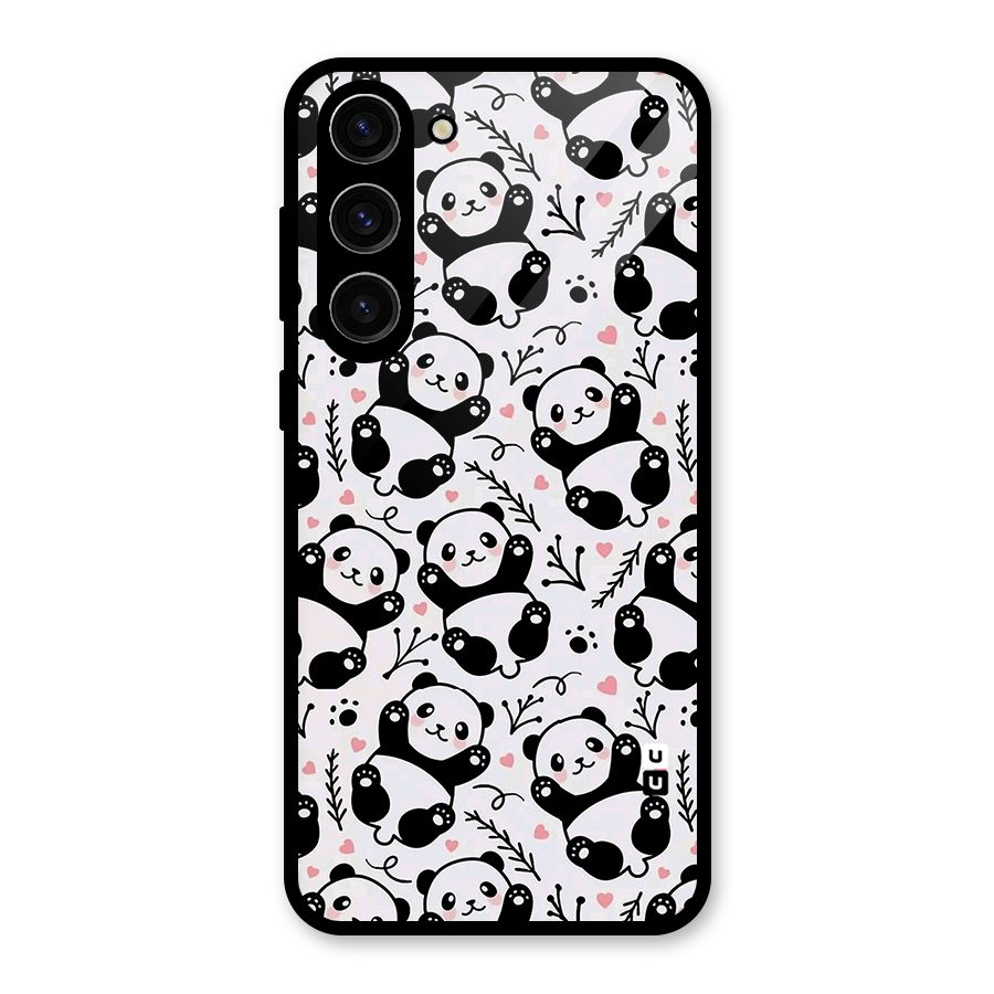 Cute Adorable Panda Pattern Glass Back Case for Galaxy S23 Plus