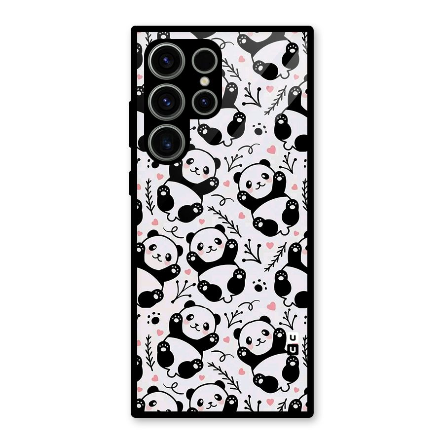 Cute Adorable Panda Pattern Glass Back Case for Galaxy S23 Ultra