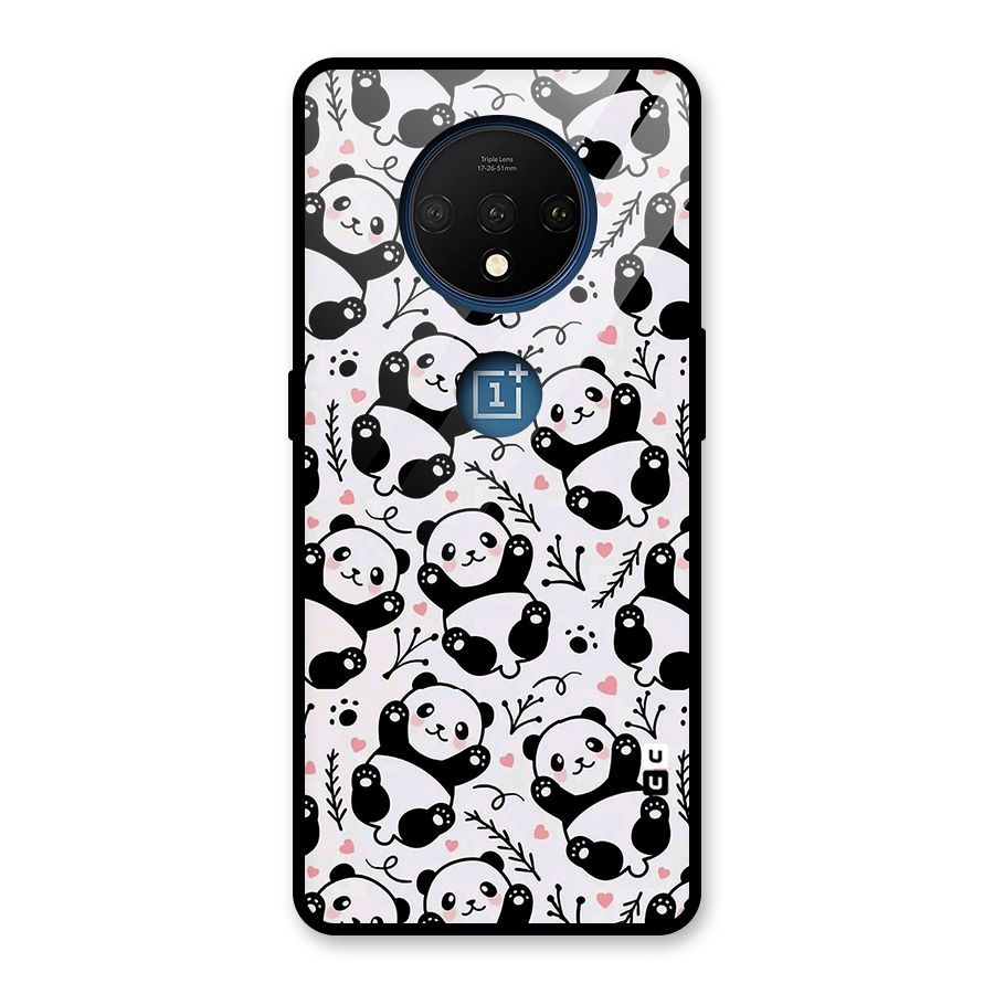 Cute Adorable Panda Pattern Glass Back Case for OnePlus 7T