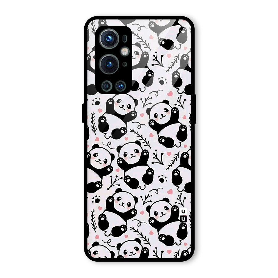 Cute Adorable Panda Pattern Glass Back Case for OnePlus 9 Pro