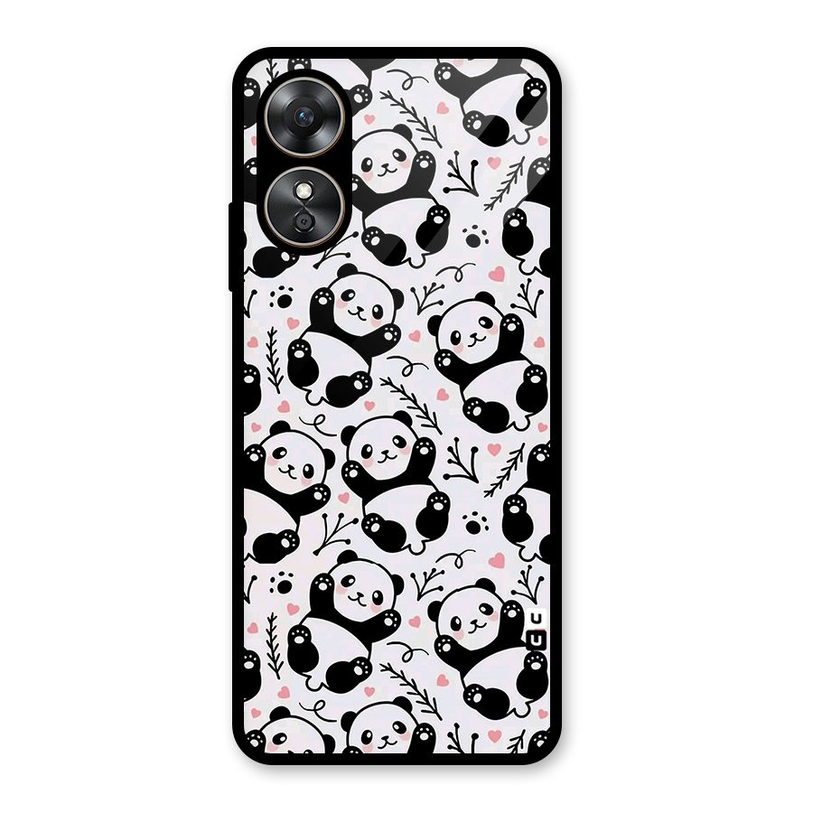 Cute Adorable Panda Pattern Glass Back Case for Oppo A17