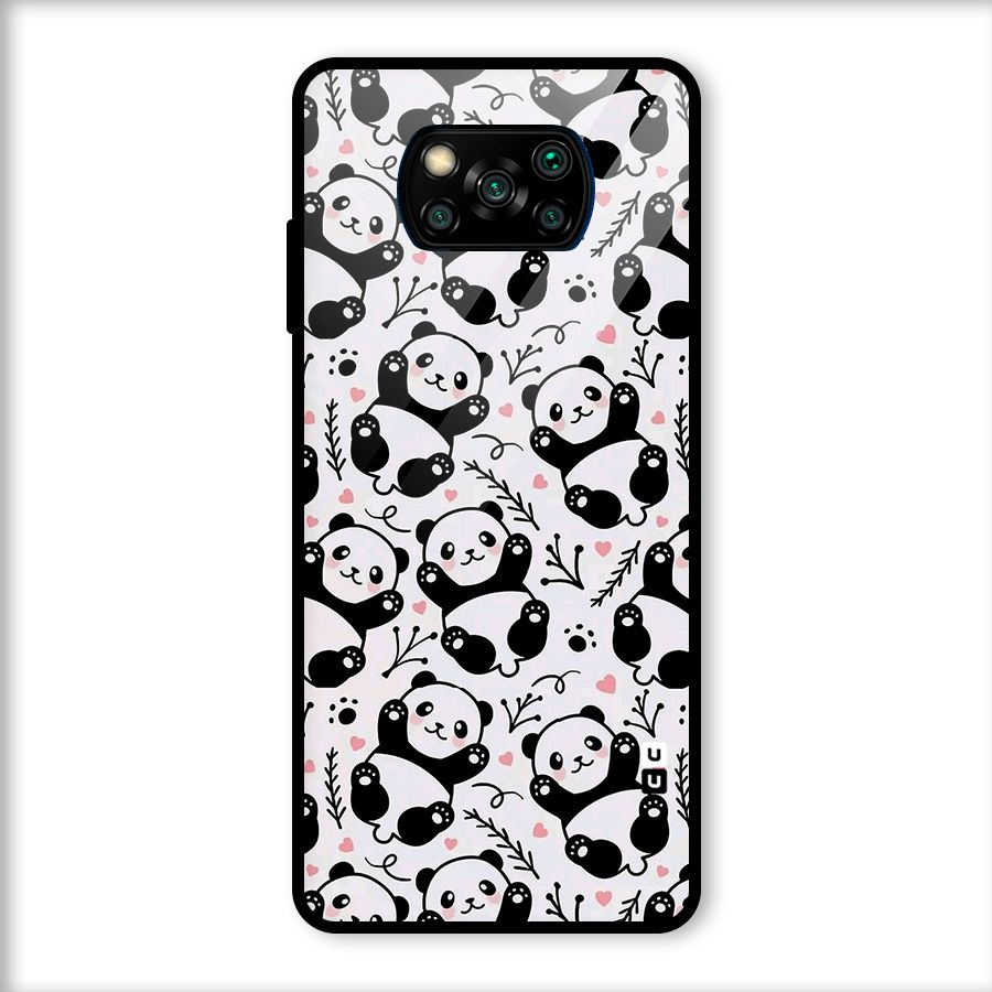 Cute Adorable Panda Pattern Glass Back Case for Poco X3