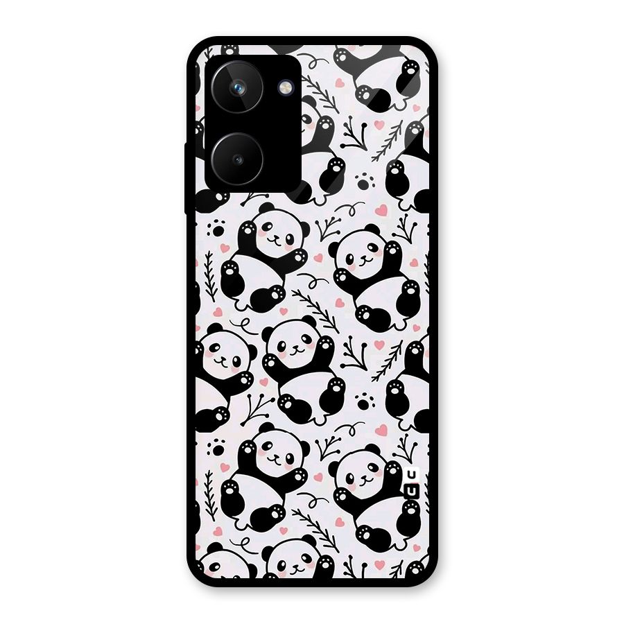 Cute Adorable Panda Pattern Glass Back Case for Realme 10