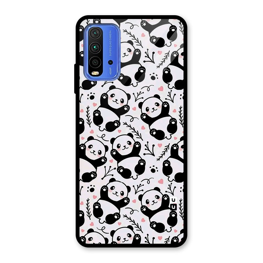 Cute Adorable Panda Pattern Glass Back Case for Redmi 9 Power