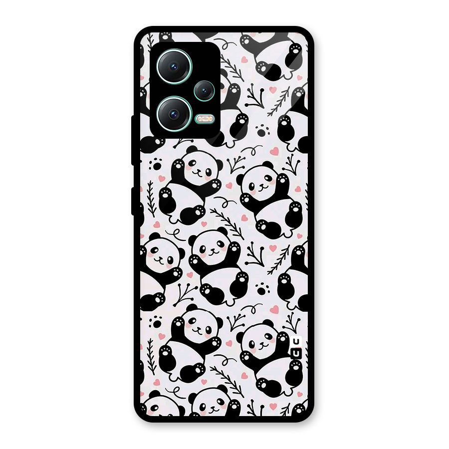 Cute Adorable Panda Pattern Glass Back Case for Redmi Note 12 5G