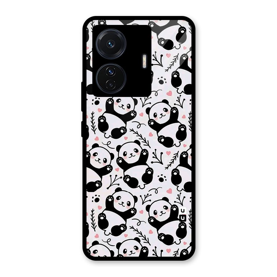 Cute Adorable Panda Pattern Glass Back Case for Vivo T1 Pro