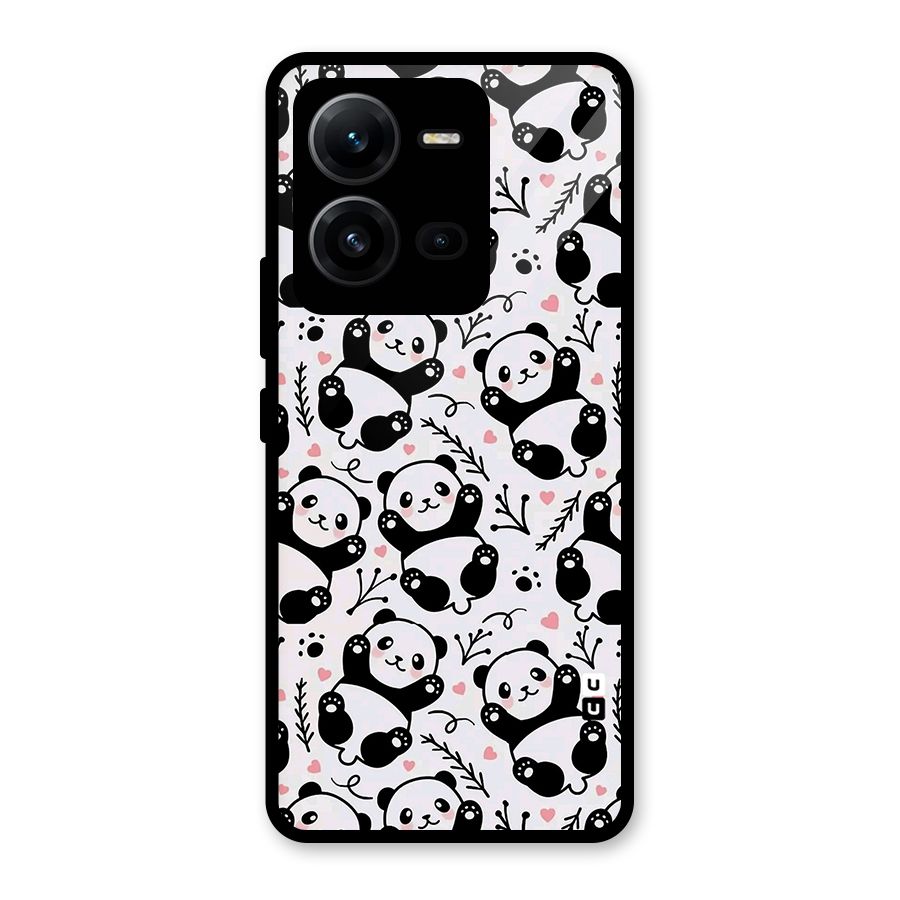 Cute Adorable Panda Pattern Glass Back Case for Vivo V25
