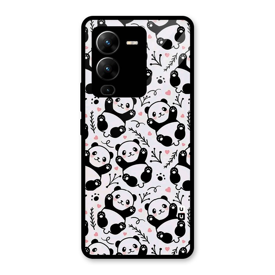 Cute Adorable Panda Pattern Glass Back Case for Vivo V25 Pro