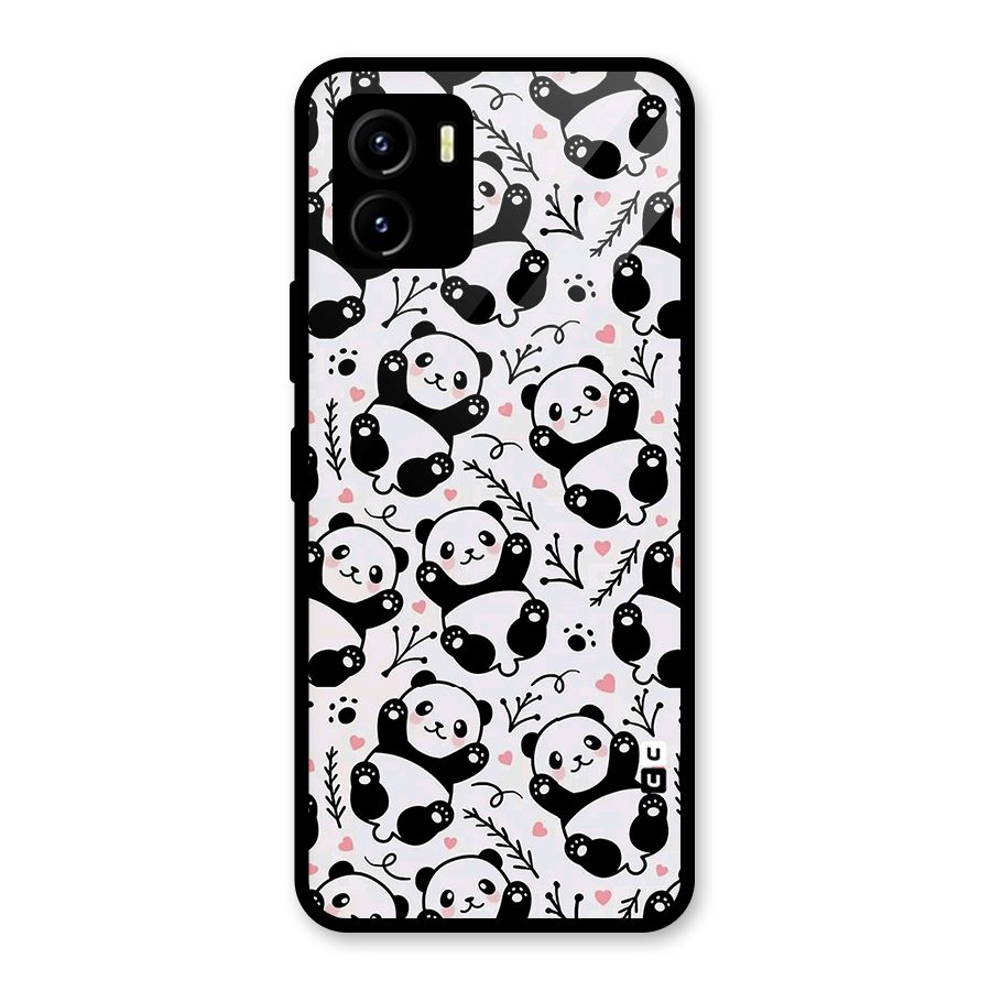 Cute Adorable Panda Pattern Glass Back Case for Vivo Y15s