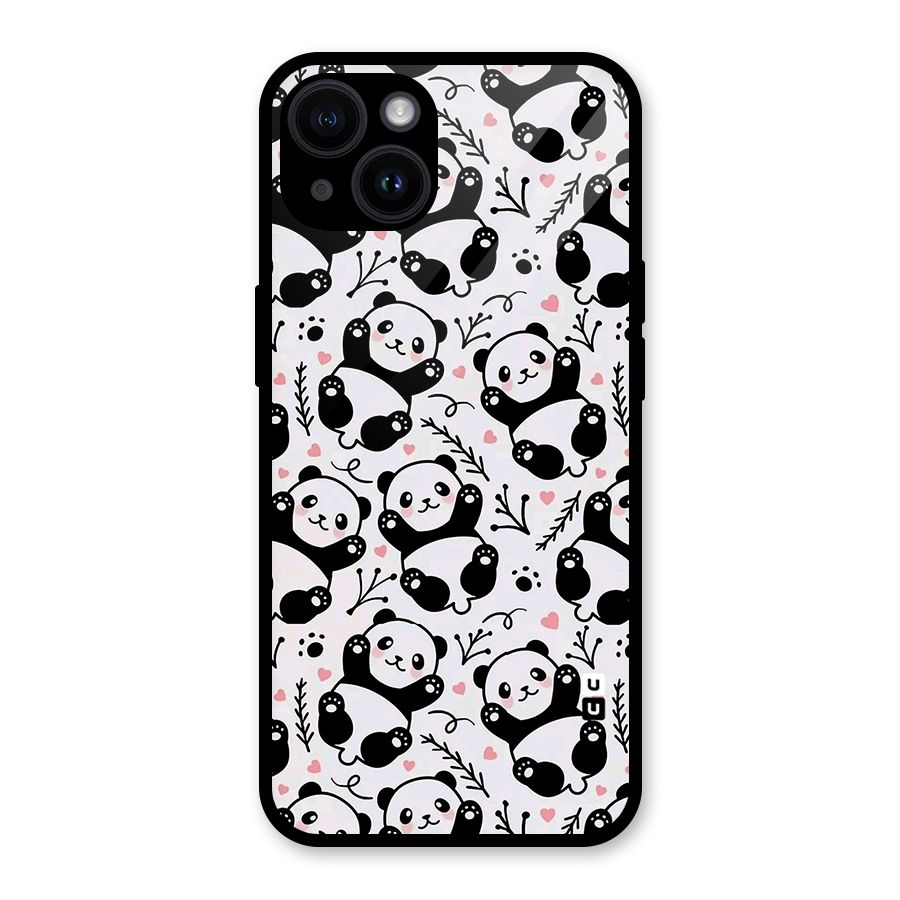 Cute Adorable Panda Pattern Glass Back Case for iPhone 14