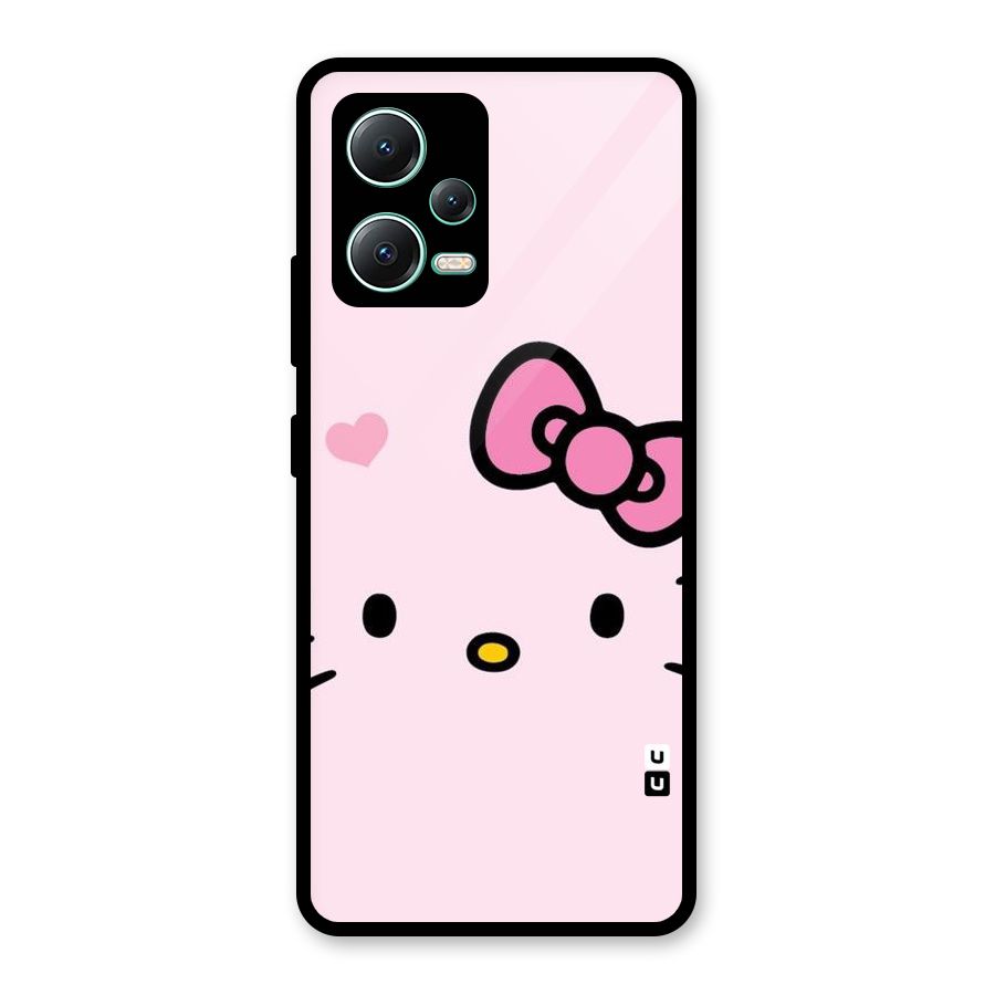 Cute Bow Face Glass Back Case for Redmi Note 12 5G