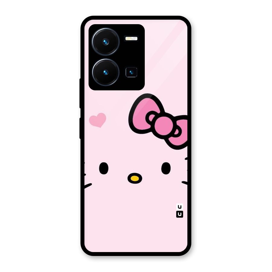 Cute Bow Face Glass Back Case for Vivo Y35