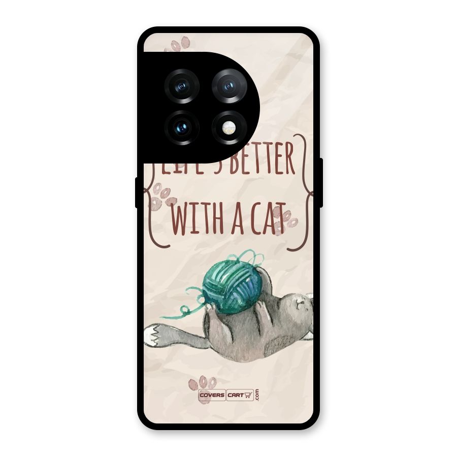 Cute Cat Glass Back Case for OnePlus 11