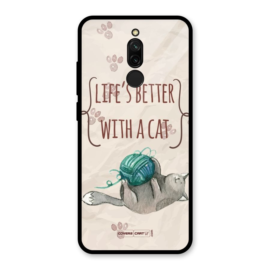 Cute Cat Glass Back Case for Redmi 8