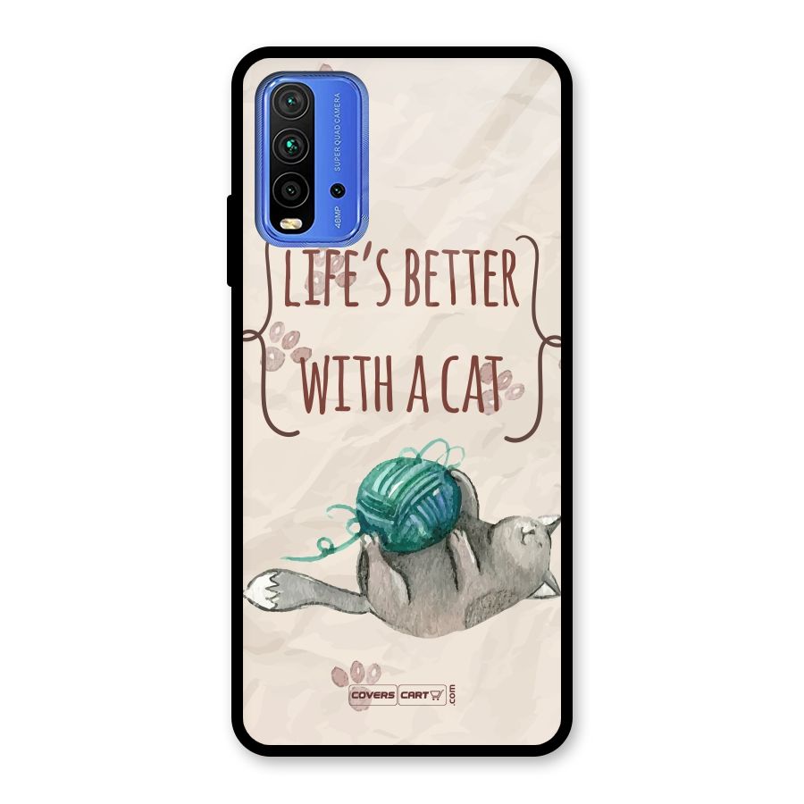 Cute Cat Glass Back Case for Redmi 9 Power