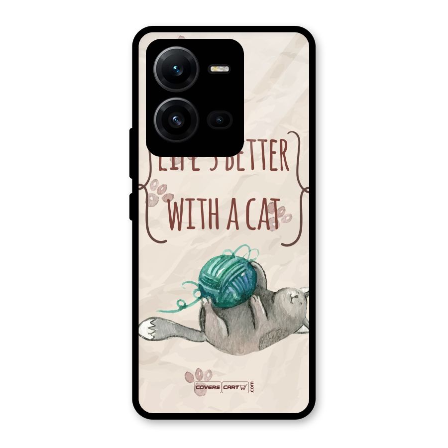 Cute Cat Glass Back Case for Vivo V25