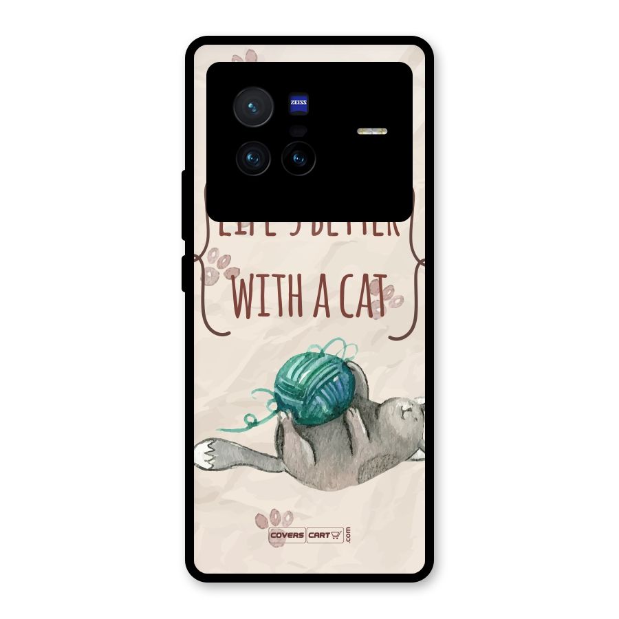 Cute Cat Glass Back Case for Vivo X80