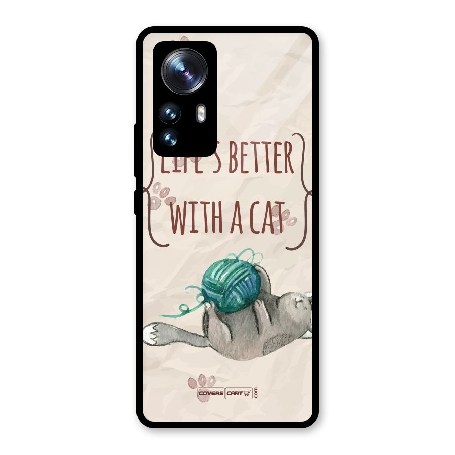 Cute Cat Glass Back Case for Xiaomi 12 Pro