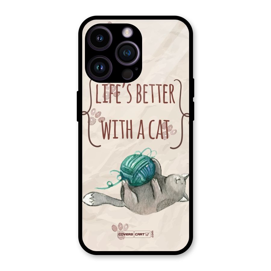 Cute Cat Glass Back Case for iPhone 14 Pro Max
