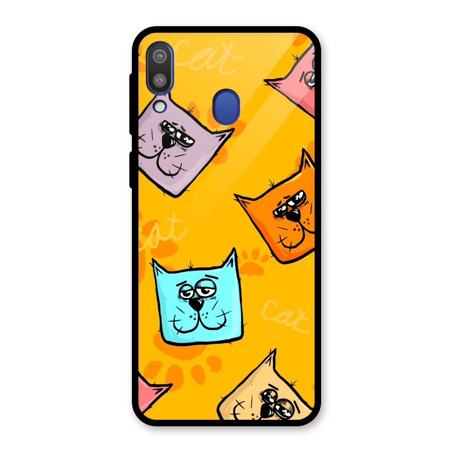 Cute Cat Pattern Glass Back Case for Galaxy M20