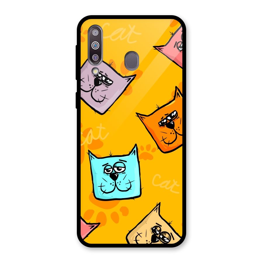 Cute Cat Pattern Glass Back Case for Galaxy M30