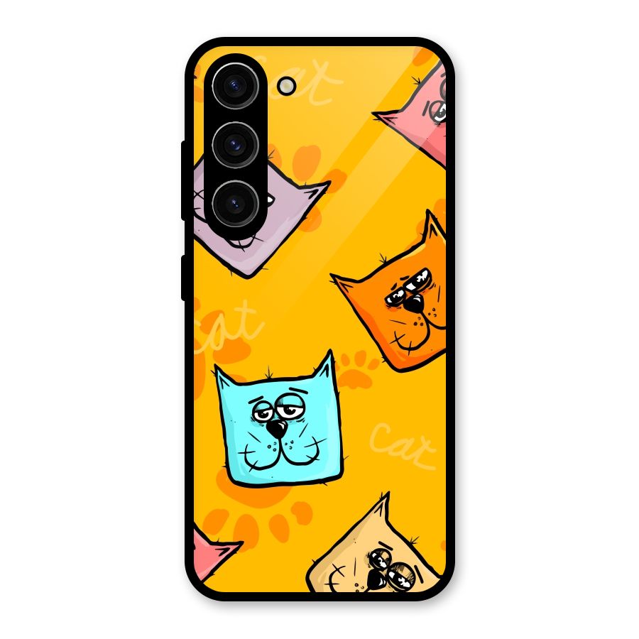 Cute Cat Pattern Glass Back Case for Galaxy S23