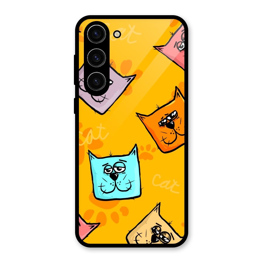 Cute Cat Pattern Glass Back Case for Galaxy S23 Plus
