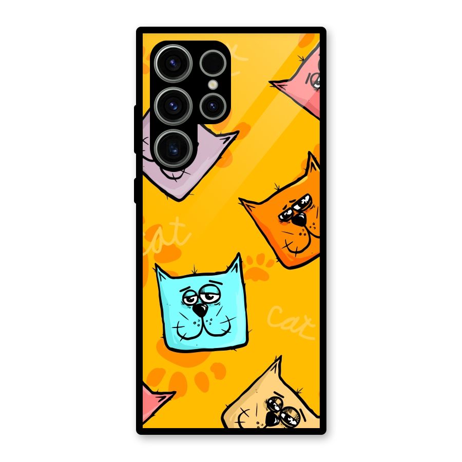 Cute Cat Pattern Glass Back Case for Galaxy S23 Ultra