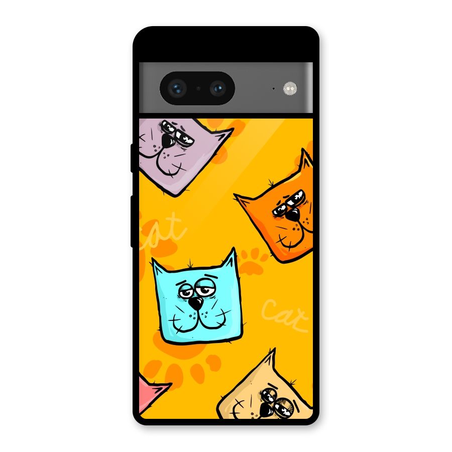 Cute Cat Pattern Glass Back Case for Google Pixel 7
