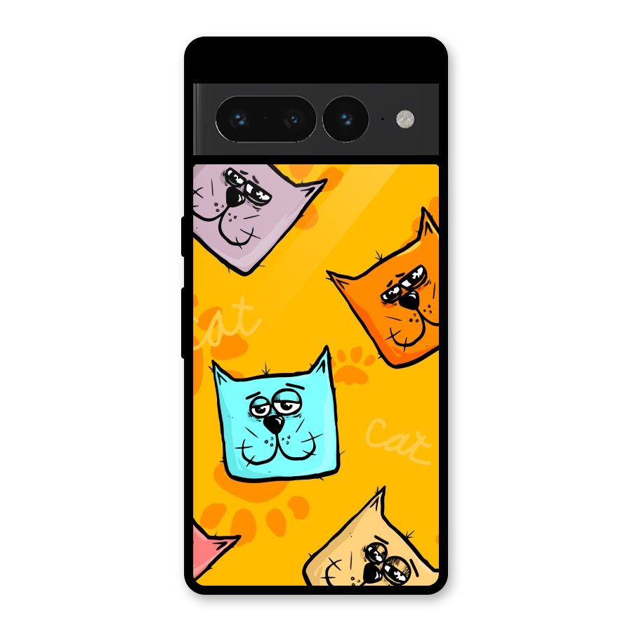 Cute Cat Pattern Glass Back Case for Google Pixel 7 Pro