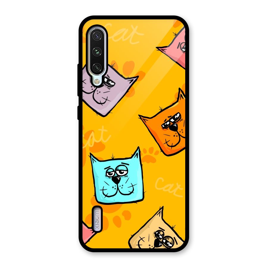 Cute Cat Pattern Glass Back Case for Mi A3