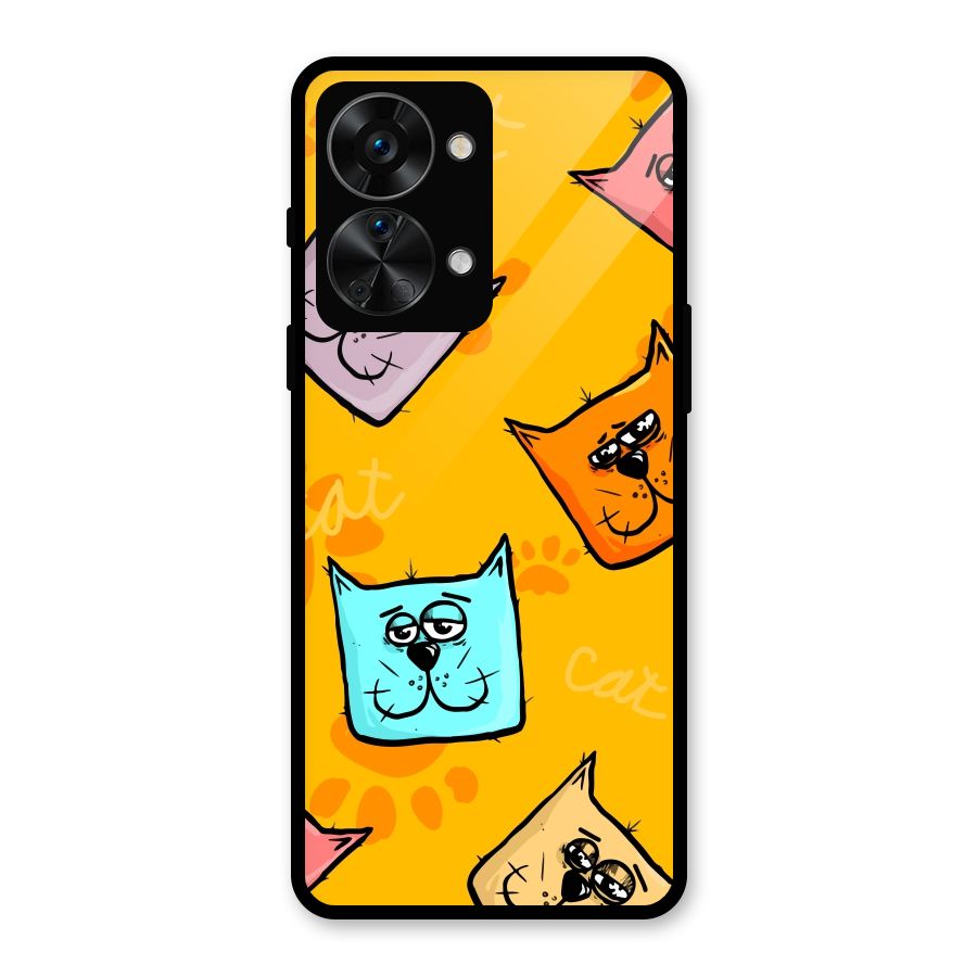 Cute Cat Pattern Glass Back Case for OnePlus Nord 2T