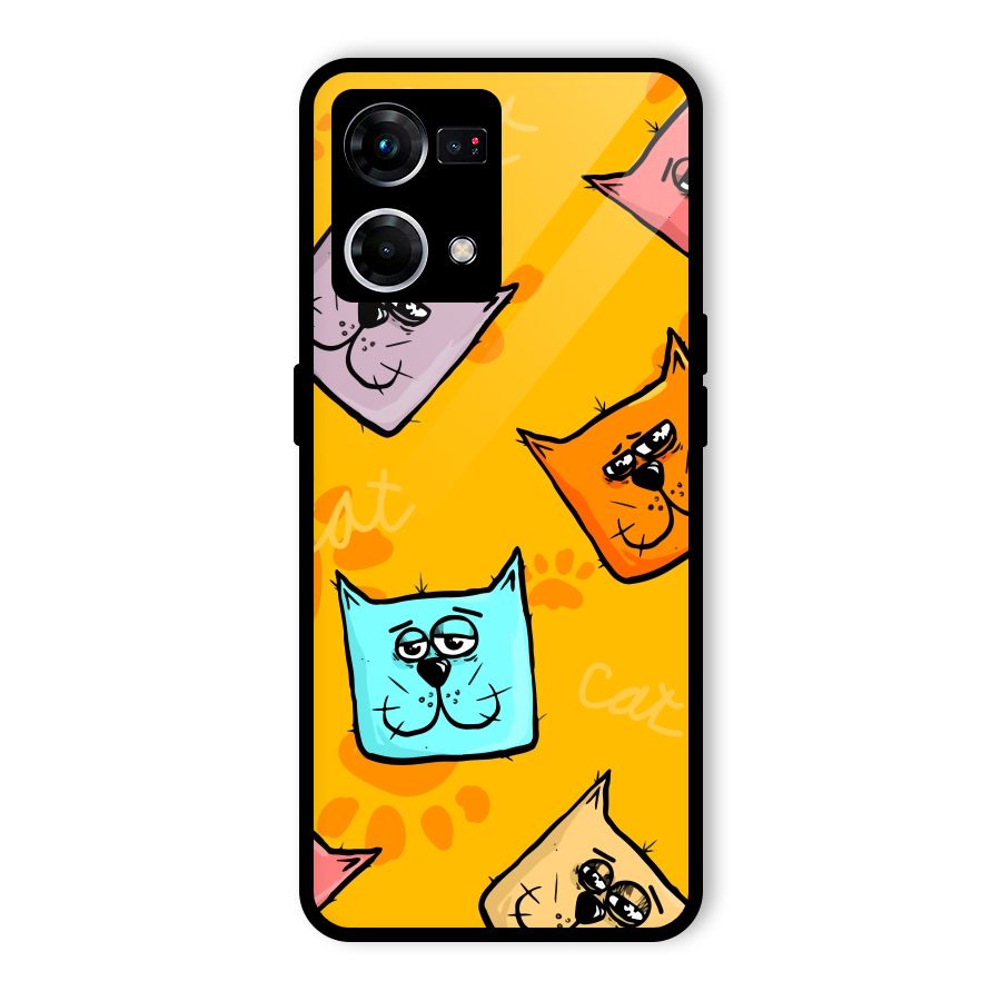 Cute Cat Pattern Glass Back Case for Oppo F21s Pro 4G