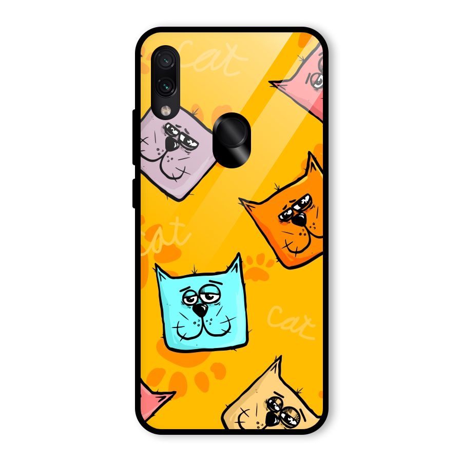Cute Cat Pattern Glass Back Case for Redmi Note 7 Pro