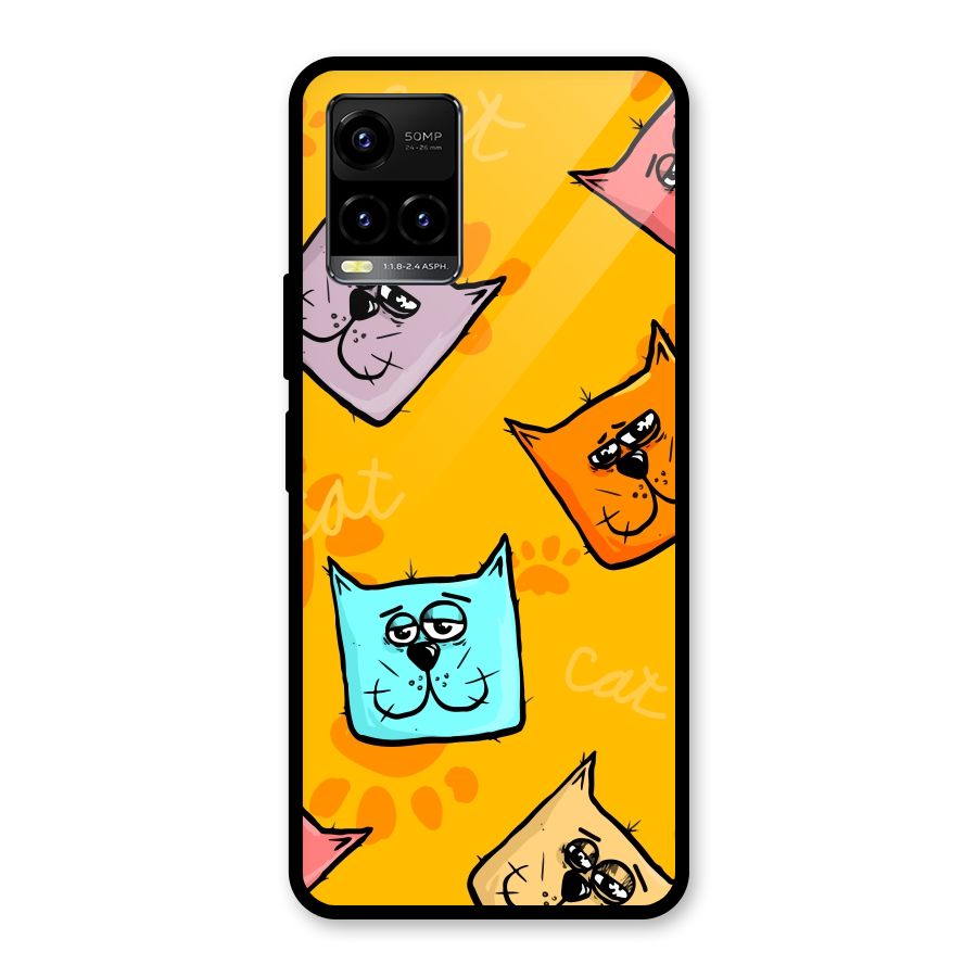 Cute Cat Pattern Glass Back Case for Vivo Y21T