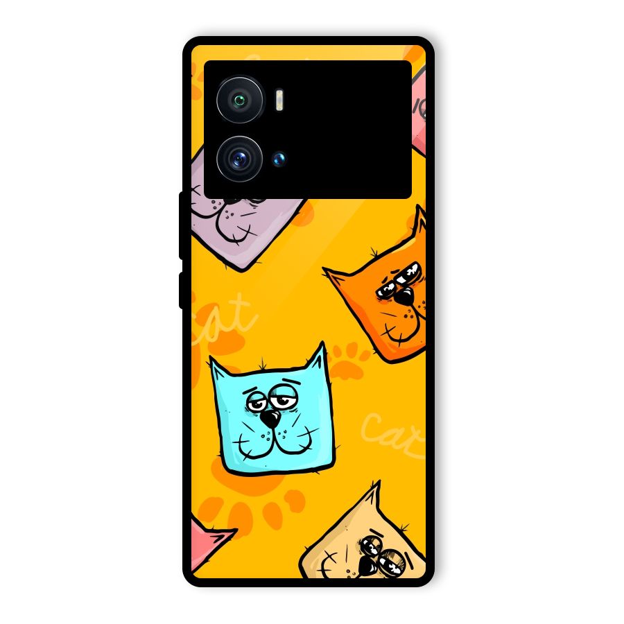 Cute Cat Pattern Glass Back Case for Vivo iQOO 9 Pro