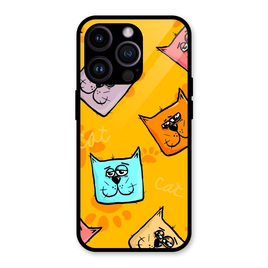 Cute Cat Pattern Glass Back Case for iPhone 14 Pro