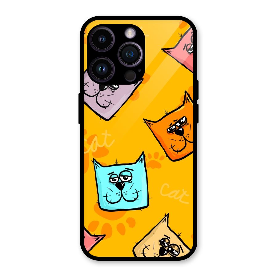 Cute Cat Pattern Glass Back Case for iPhone 14 Pro Max