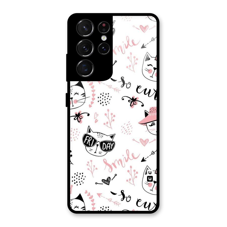 Cute Cat Swag Glass Back Case for Galaxy S21 Ultra 5G