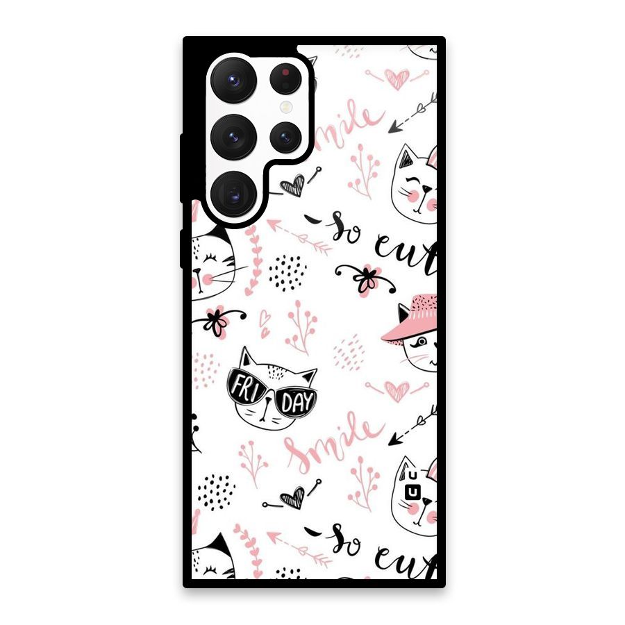 Cute Cat Swag Glass Back Case for Galaxy S22 Ultra 5G