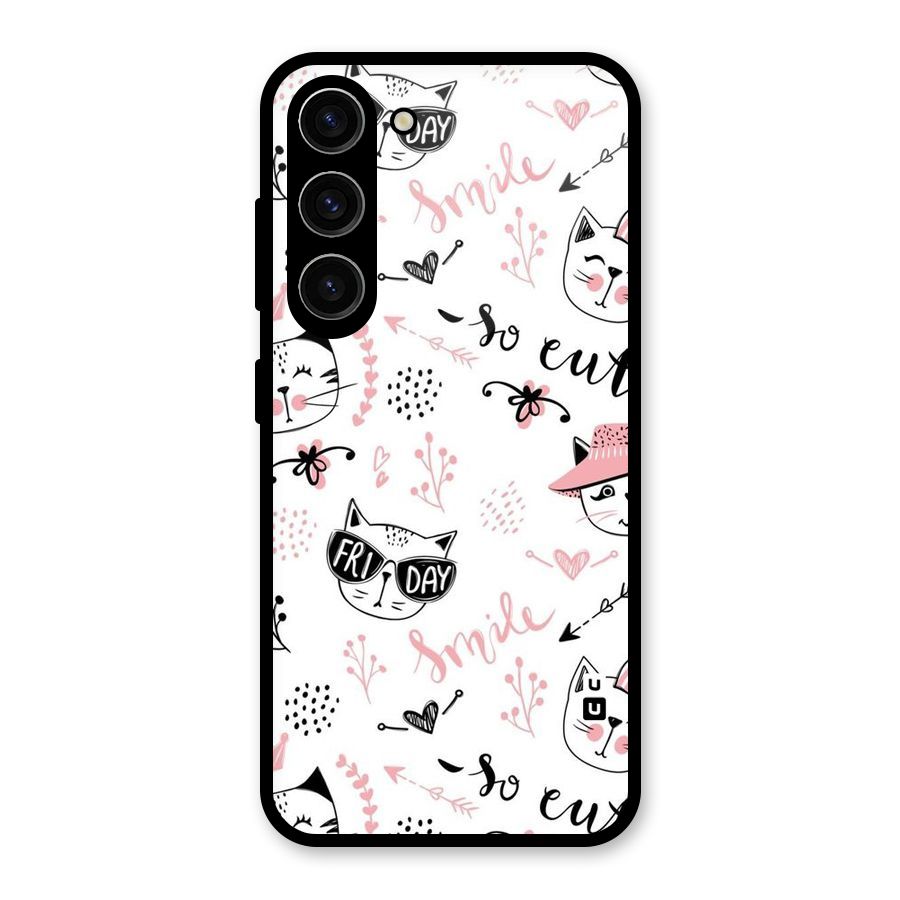 Cute Cat Swag Glass Back Case for Galaxy S23