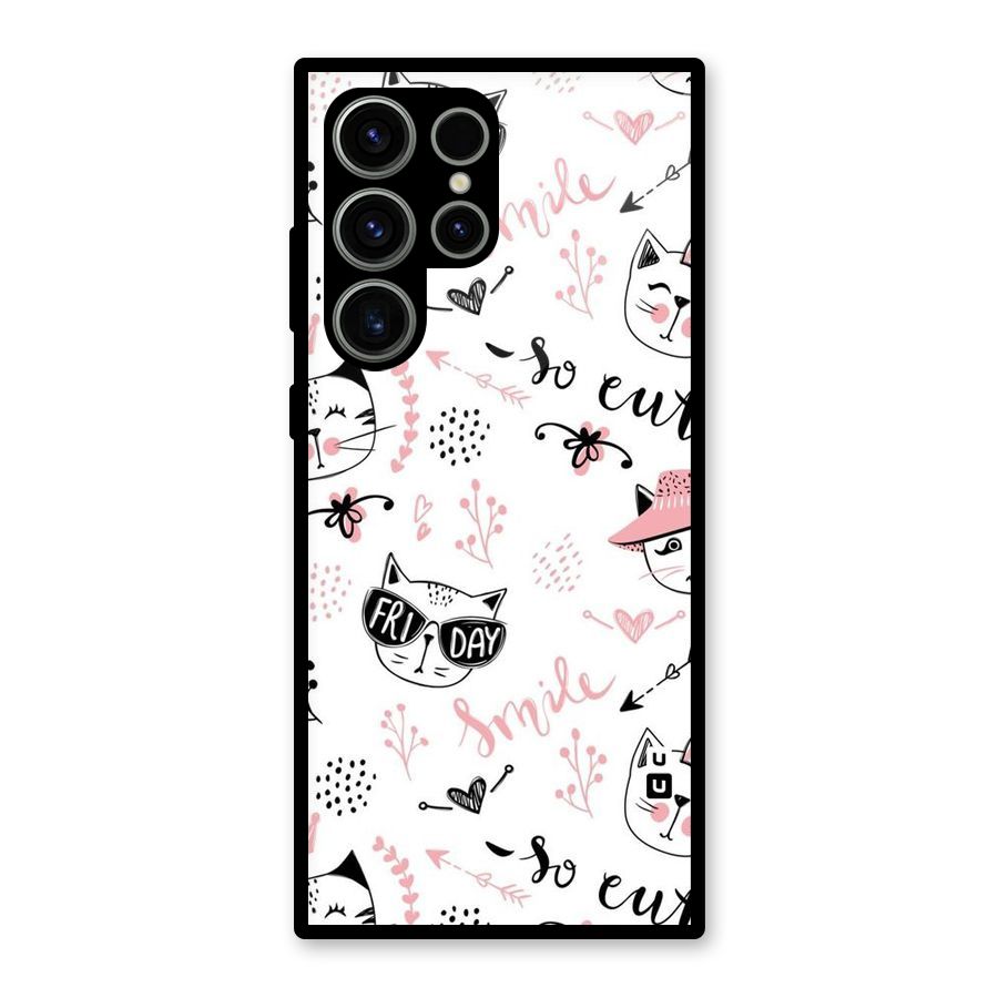 Cute Cat Swag Glass Back Case for Galaxy S23 Ultra