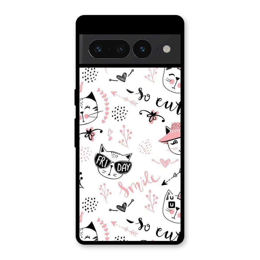 Cute Cat Swag Glass Back Case for Google Pixel 7 Pro