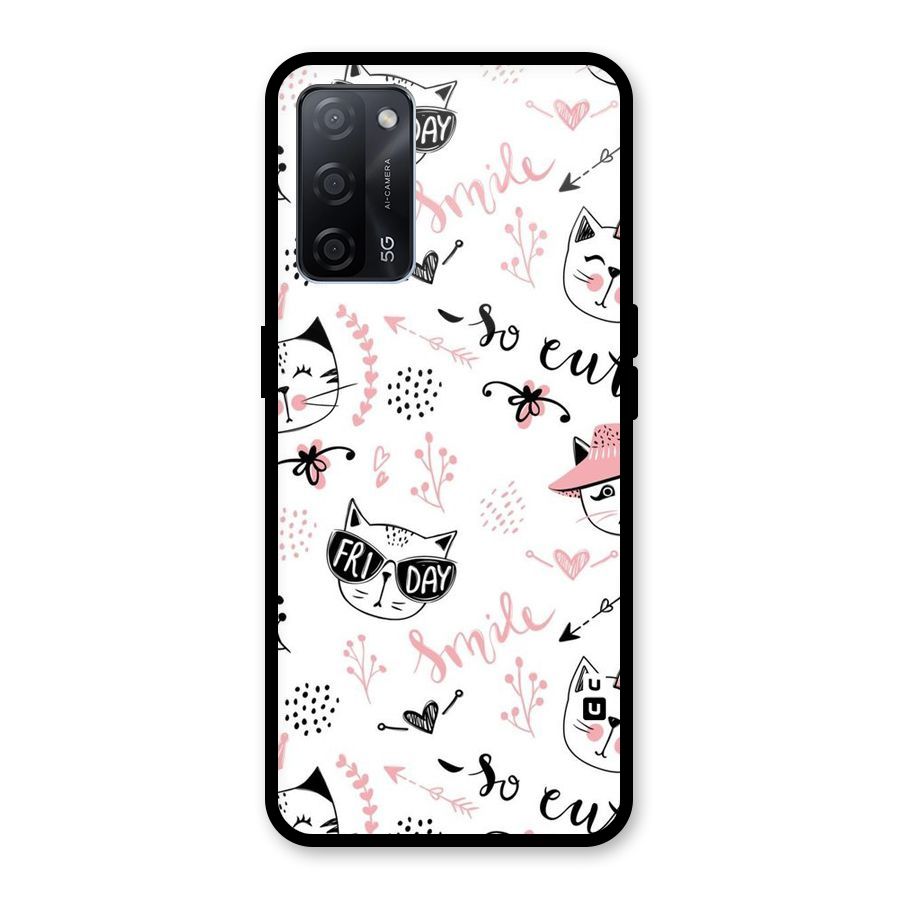 Cute Cat Swag Glass Back Case for Oppo A53s 5G