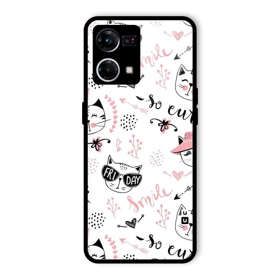Cute Cat Swag Glass Back Case for Oppo F21s Pro 4G