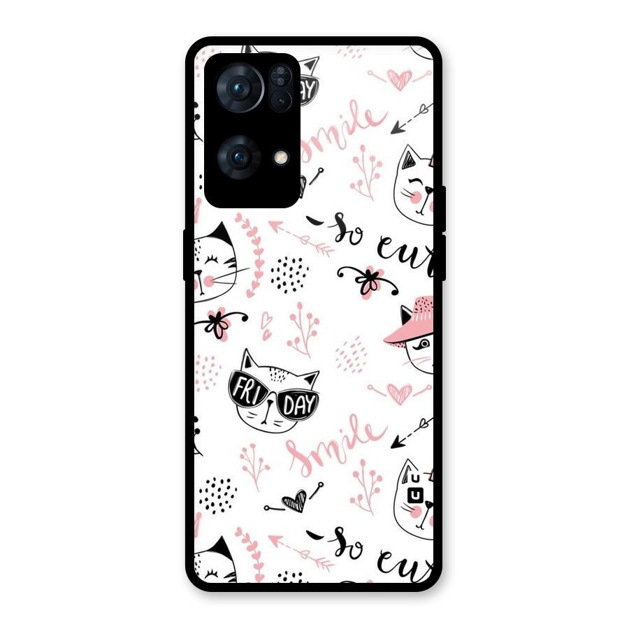 Cute Cat Swag Glass Back Case for Oppo Reno7 Pro 5G