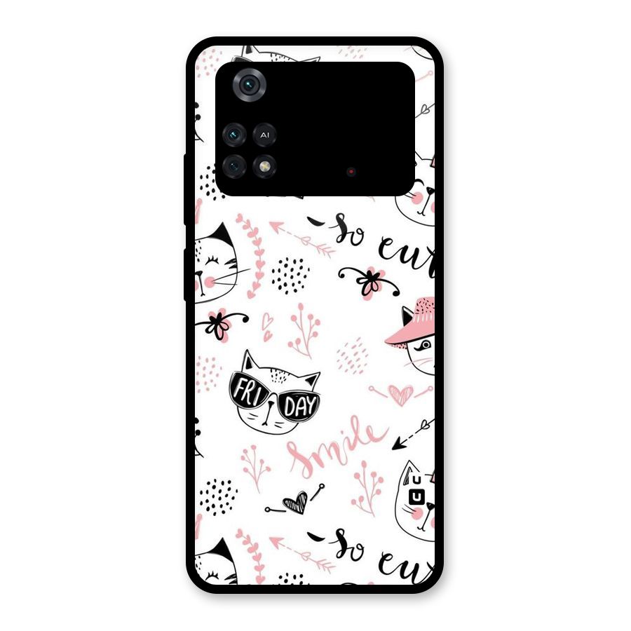 Cute Cat Swag Glass Back Case for Poco M4 Pro 4G
