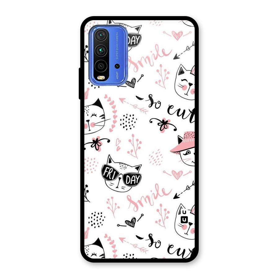 Cute Cat Swag Glass Back Case for Redmi 9 Power